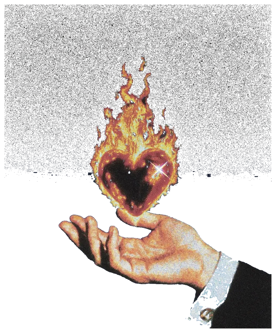 A flaming heart resting in an open hand
